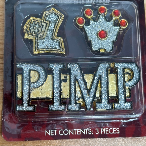 Costume Adult Bling Rings Pimp Plastic Silver Crown #1 Rap Cosplay NEW - Picture 7 of 11